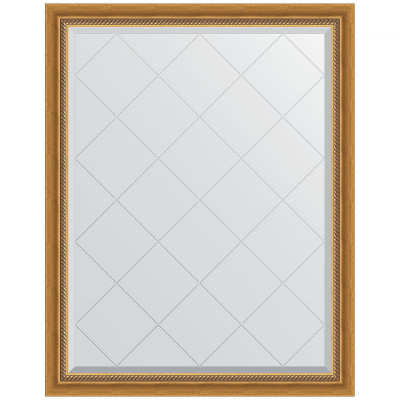 Зеркало настенное Evoform ExclusiveG 118х93 BY 4346 с гравировкой в багетной раме Состаренное золото с плетением 70 мм