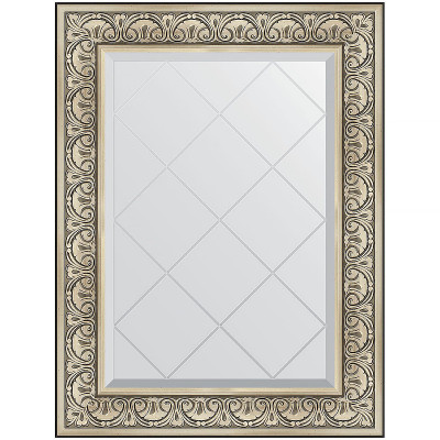 Зеркало настенное Evoform ExclusiveG 92х70 BY 4123 с гравировкой в багетной раме Барокко серебро 106 мм