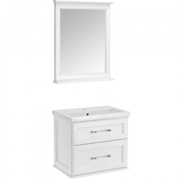 Комплект мебели для ванной ASB-Woodline Венеция 70 1195501 подвесной белый с патиной серебро