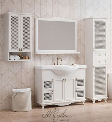 Аллигатор-мебель Валенсия 105 комплект мебели для ванной (тумба решетка + зеркало), массив бука