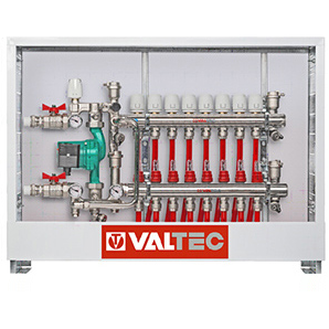 Комплект теплых полов VALTEC с насосно-смесительным узлом и шкафом ШРНГ на 3 контура до 60м2 с трубой PEX 300м (KTP3)