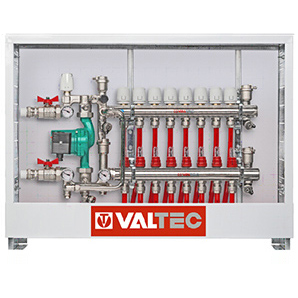 Комплект теплых полов VALTEC с насосно-смесительным узлом и шкафом ШРНГ на 4 контура до 80м2 с трубой PEX 400м (KTP4)