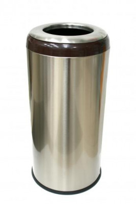 Урна Primanova хромированная с коричневыми элементами (36 л) LIMA, 28.5х28.5х60 см нержавеющая сталь/пластик M-E24-K10