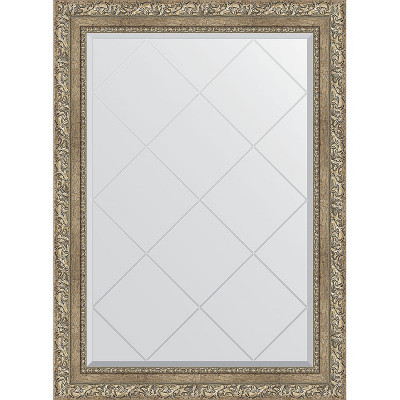 Зеркало настенное Evoform ExclusiveG 102х75 BY 4186 с гравировкой в багетной раме Виньетка античное серебро 85 мм