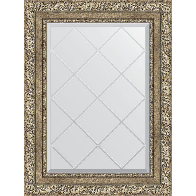 Зеркало настенное Evoform ExclusiveG 72х55 BY 4014 с гравировкой в багетной раме Виньетка античное серебро 85 мм