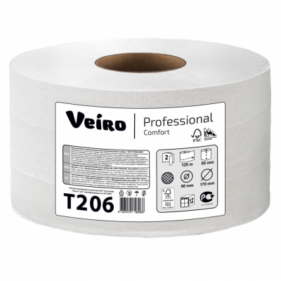 Туалетная бумага в средних рулонах Veiro Professional Comfort, 2 сл, 125 м, белая