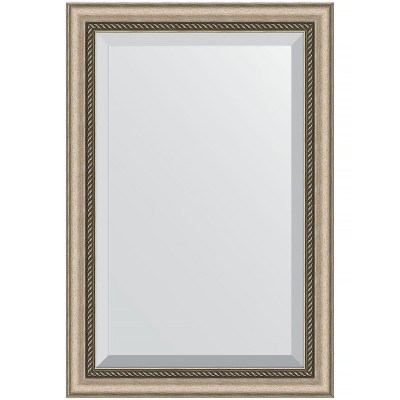 Зеркало настенное Evoform Exclusive 93х63 BY 1172 с фацетом в багетной раме Состаренное серебро с плетением 70 мм