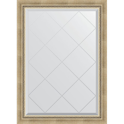 Зеркало настенное Evoform ExclusiveG 101х73 BY 4175 с гравировкой в багетной раме Состаренное серебро с плетением 70 мм