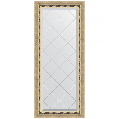 Зеркало настенное Evoform ExclusiveG 123х53 BY 4046 с гравировкой в багетной раме Состаренное серебро с плетением 70 мм