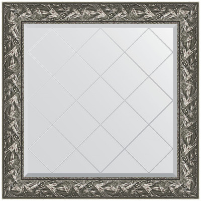Зеркало настенное Evoform ExclusiveG 89х89 BY 4329 с гравировкой в багетной раме Византия серебро 99 мм