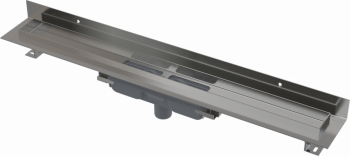 Водоотводящий желоб с порогами для цельной решетки и фиксированным воротником к стене, вертикальный сток AlcaPlast APZ1116-550