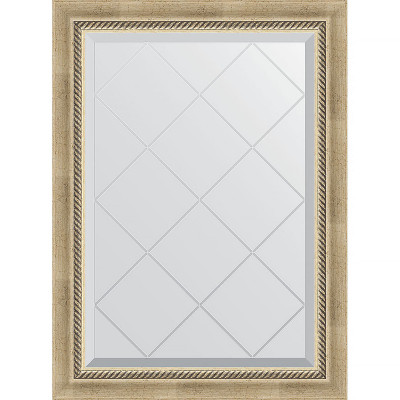 Зеркало настенное Evoform ExclusiveG 86х63 BY 4089 с гравировкой в багетной раме Состаренное серебро с плетением 70 мм