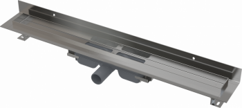 Водоотводящий желоб с порогами для цельной решетки и фиксированным воротником к стене AlcaPlast APZ116-650