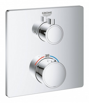 Термостатический смеситель для душа GROHE Grohtherm с переключателем на 2 положения верхний-ручной душ, внешняя часть, квадратная розетка, хром (24079000)