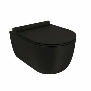 Унитаз подвесной BERGES EGO Black Rimless 49 см., сиденье дюропласт Toma Black Slim SO: микролифт, быстросьем