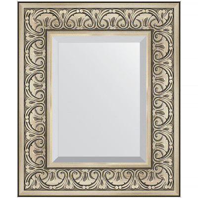 Зеркало настенное Evoform Exclusive 60х50 BY 3372 с фацетом в багетной раме Барокко серебро 106 мм